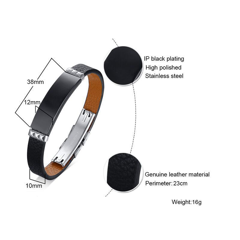 Stainless Steel Bent Leather Bracelet For Men