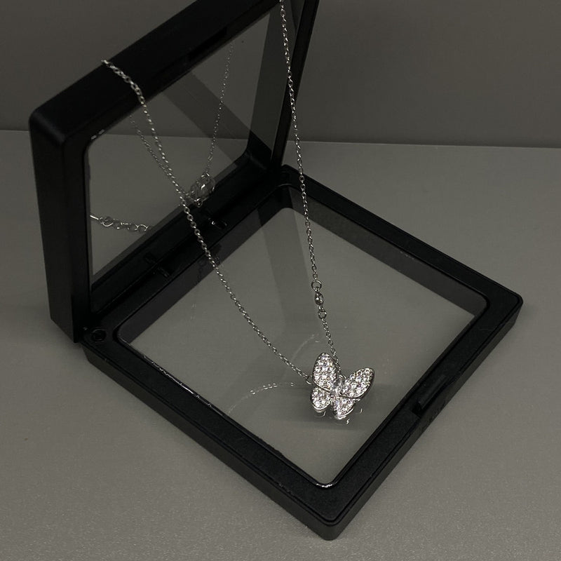 Women's Silver Marquise Eye Necklace With Butterfly Full Diamonds