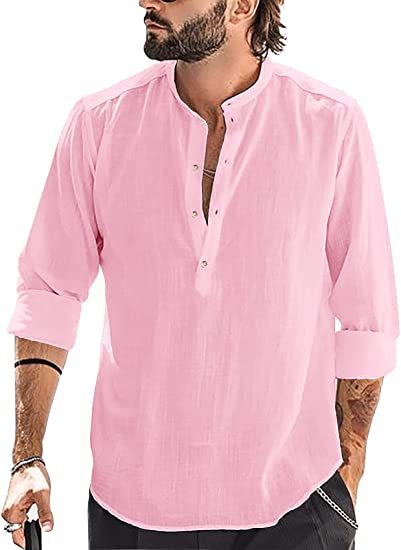 Men's Casual Cozy Stand-up Collar Cotton Linen Long-sleeved Shirt