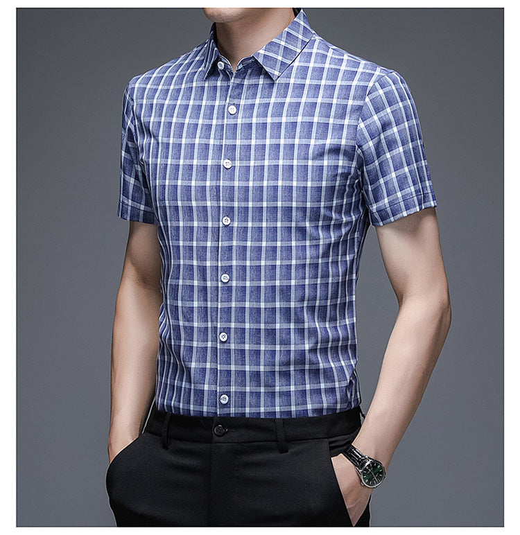 Dad Fitted Middle-aged Men's Business Casual Cotton Short-sleeved Shirt