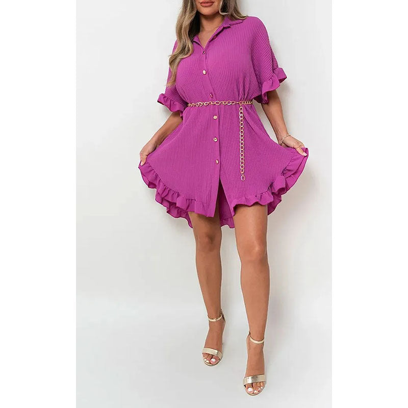 Ruffle Sleeve Shirt Dress