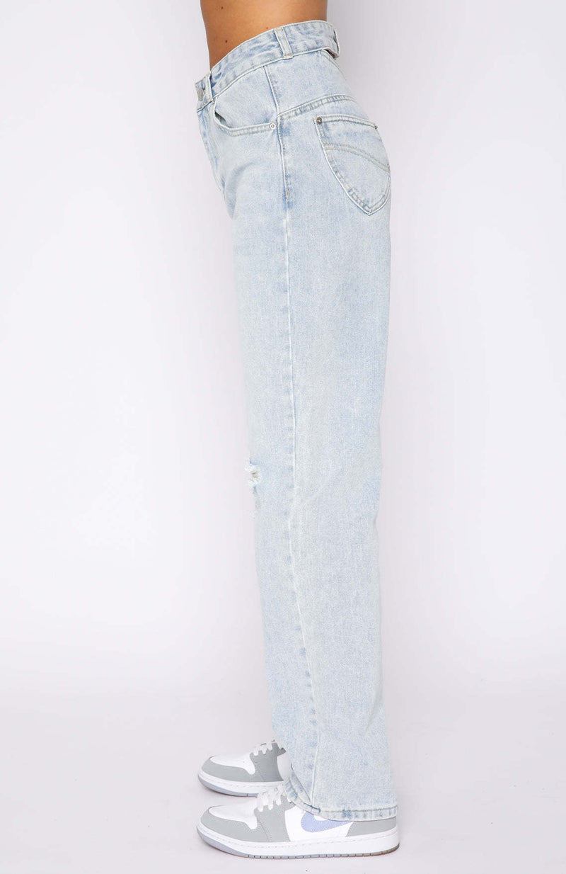 Plain Wash Solid Straight Denim Trousers