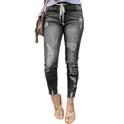 Women's High Waist Ripped Elastic Waist Jeans