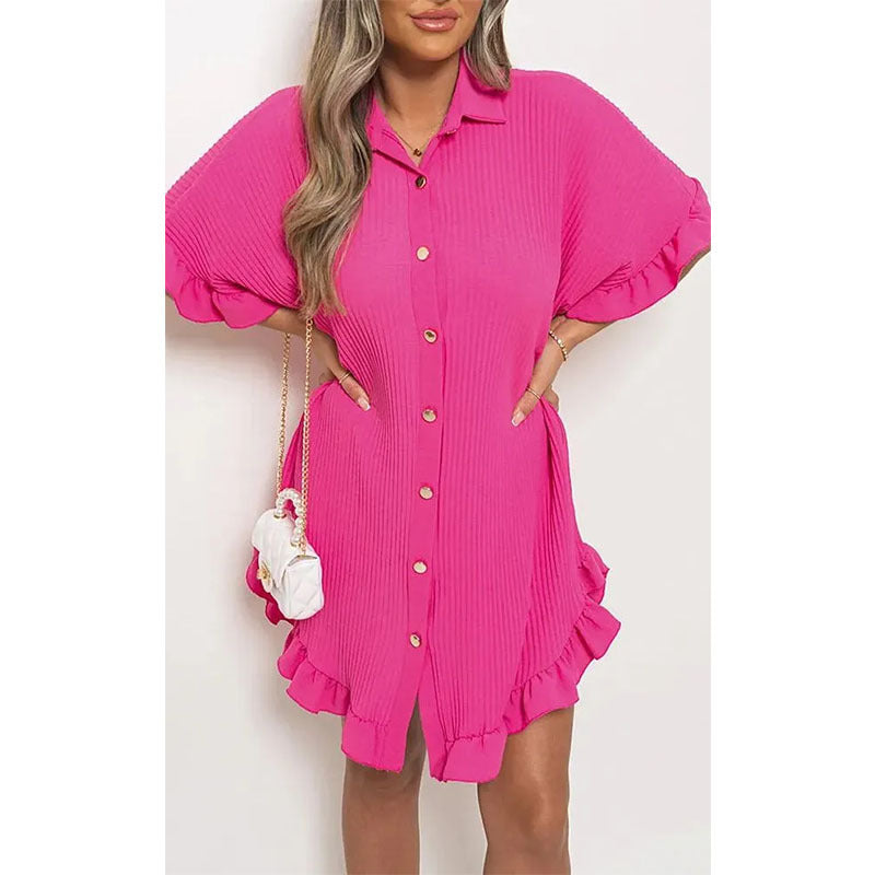 Ruffle Sleeve Shirt Dress