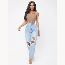 Women's Fashionable High Waist Washed Jeans