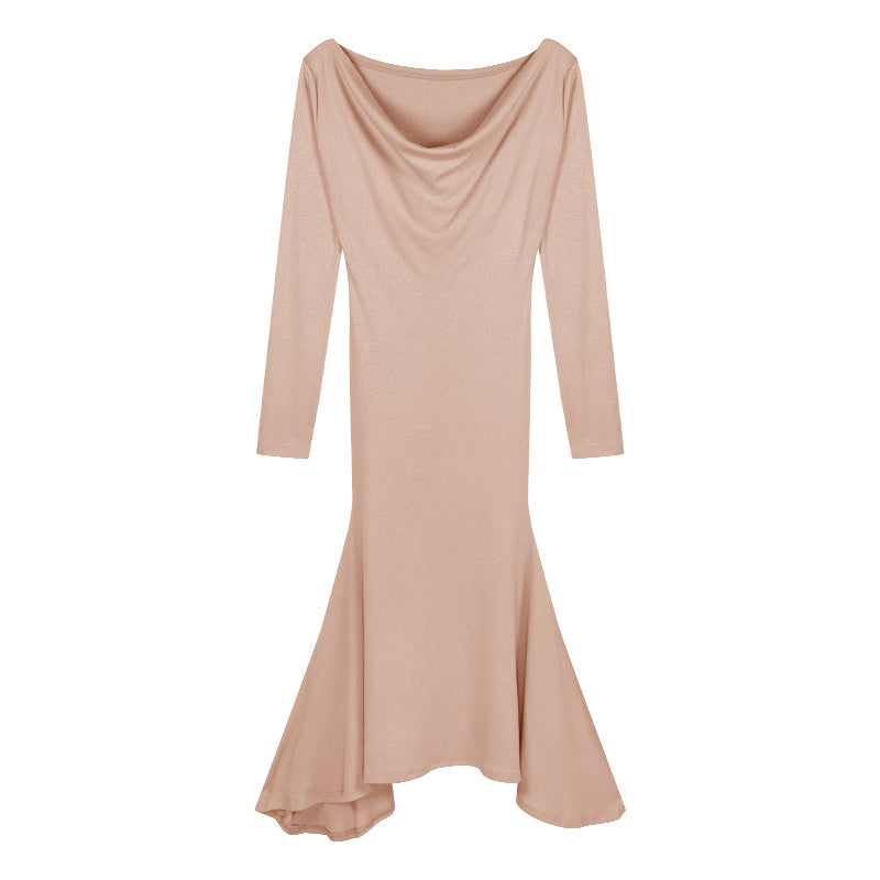 Pink Long-sleeved Dresses Women Temperament Waist