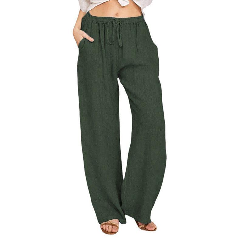 Soft Casual Drawstring Tie Trousers Summer Elastic Waist Loose Jogger Pants With Pockets