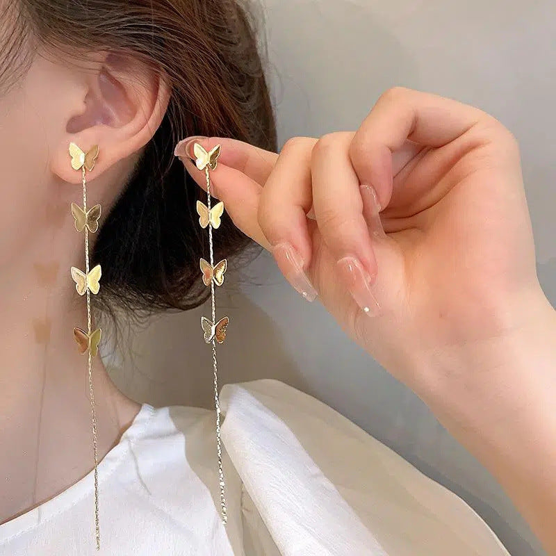 Silver Needle Butterfly Tassel Earrings Fashion Design