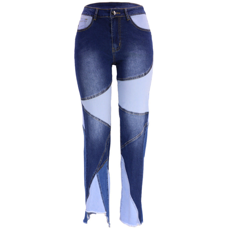 Washed Stitching Women's Denim Trousers Street Fashion Trends Jeans