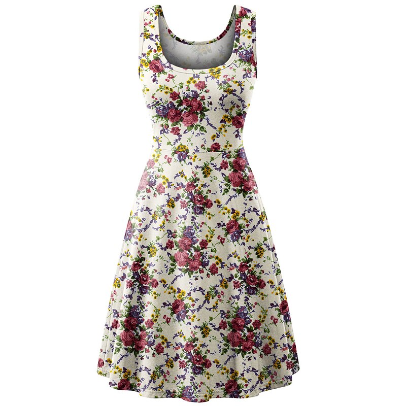 Women's Sleeveless Floral Midi Dress Casual Flared Tank Dress