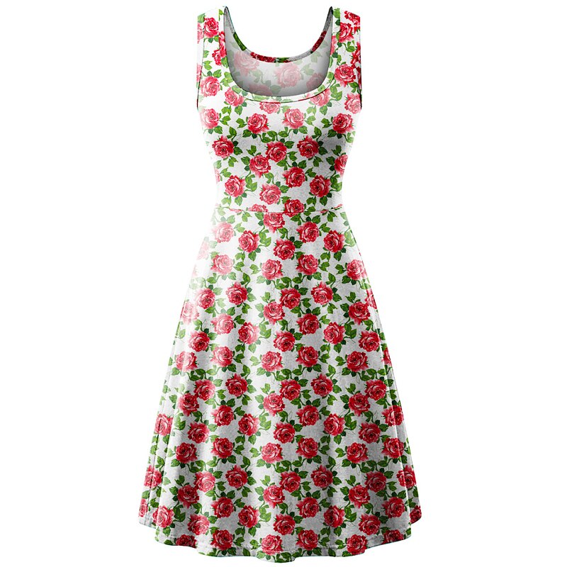 Women's Sleeveless Floral Midi Dress Casual Flared Tank Dress