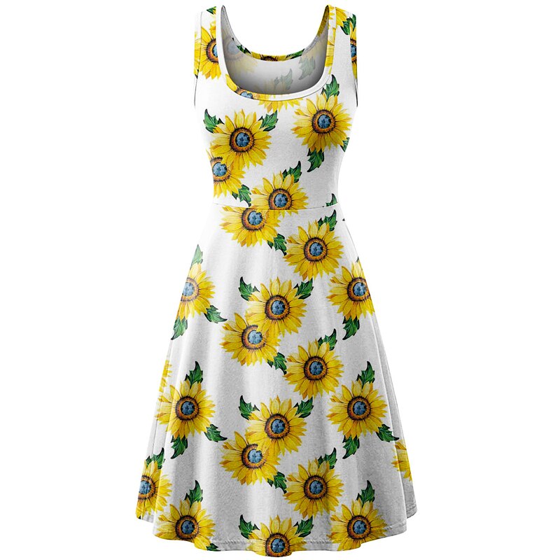 Women's Sleeveless Floral Midi Dress Casual Flared Tank Dress