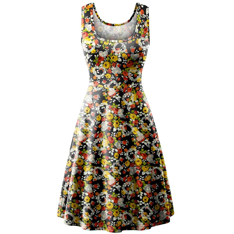 Women's Sleeveless Floral Midi Dress Casual Flared Tank Dress