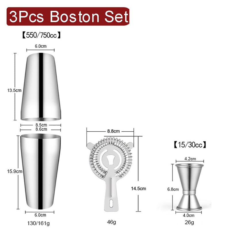 550/750ml Stainless Steel Cocktail Shaker Set Mixer