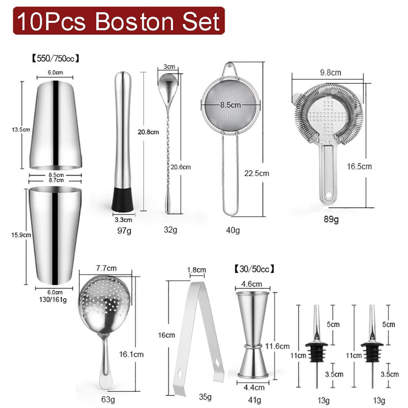 550/750ml Stainless Steel Cocktail Shaker Set Mixer