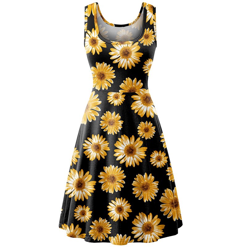 Women's Sleeveless Floral Midi Dress Casual Flared Tank Dress