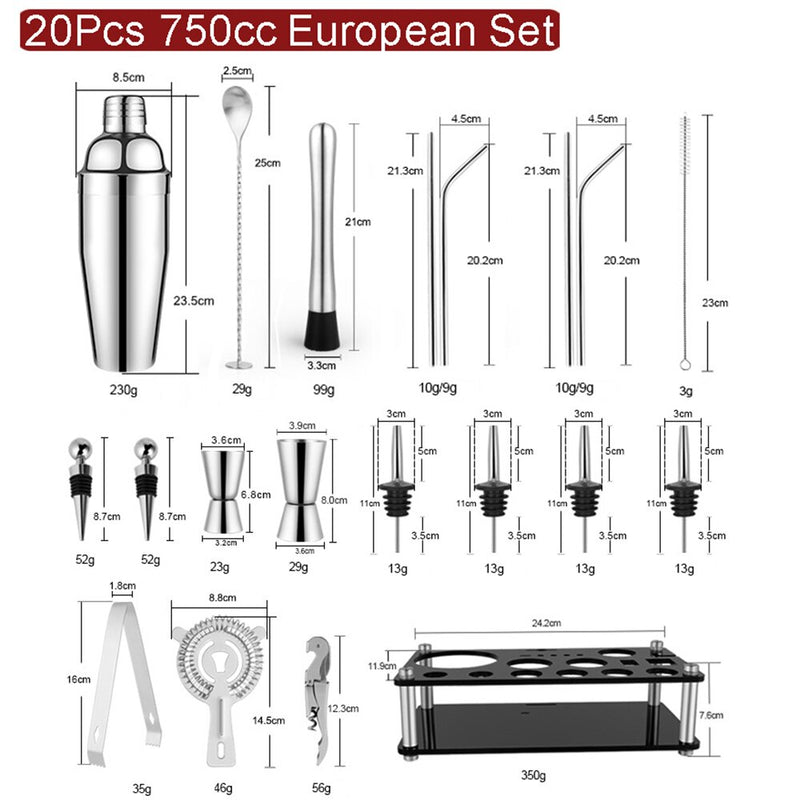 550/750ml Stainless Steel Cocktail Shaker Set Mixer