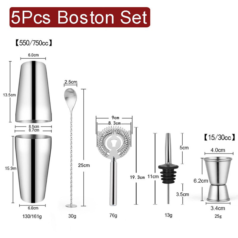 550/750ml Stainless Steel Cocktail Shaker Set Mixer