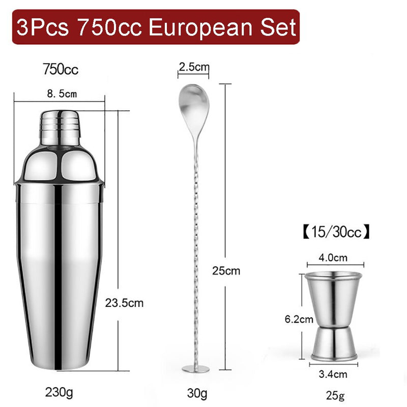 550/750ml Stainless Steel Cocktail Shaker Set Mixer