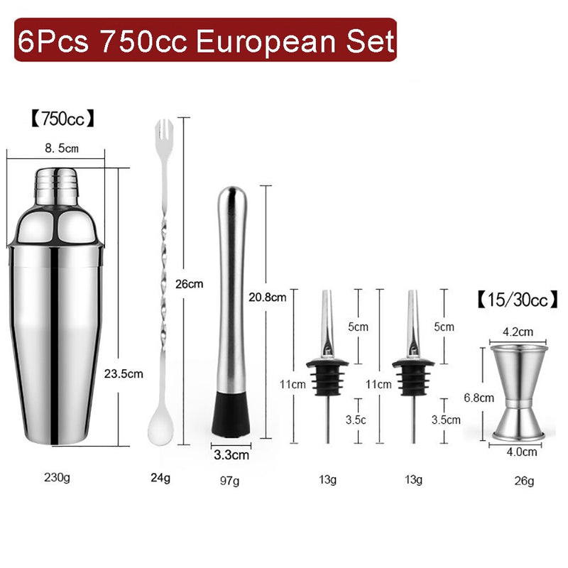 550/750ml Stainless Steel Cocktail Shaker Set Mixer