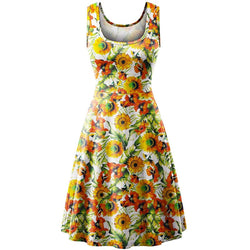 Women's Sleeveless Floral Midi Dress Casual Flared Tank Dress