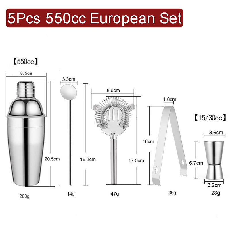 550/750ml Stainless Steel Cocktail Shaker Set Mixer