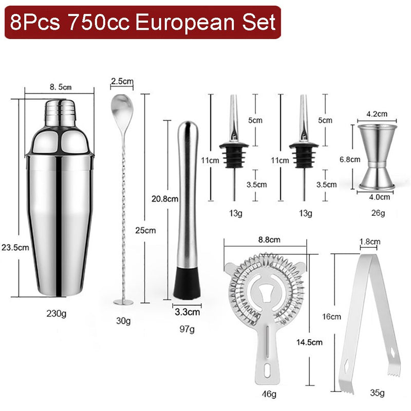 550/750ml Stainless Steel Cocktail Shaker Set Mixer