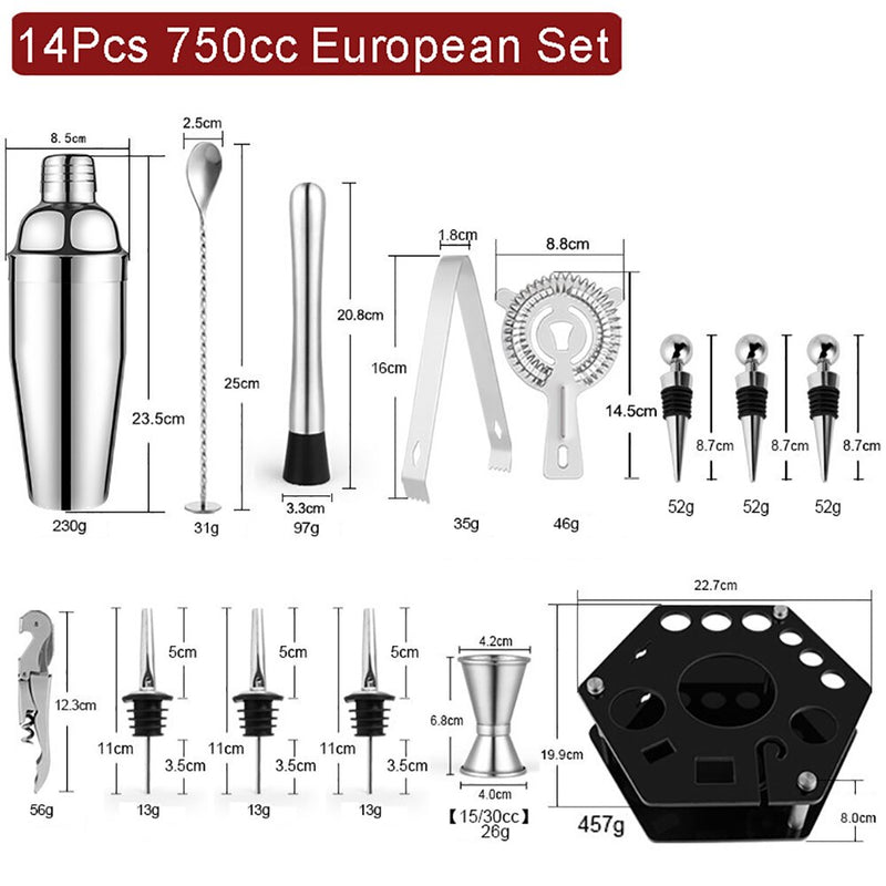 550/750ml Stainless Steel Cocktail Shaker Set Mixer